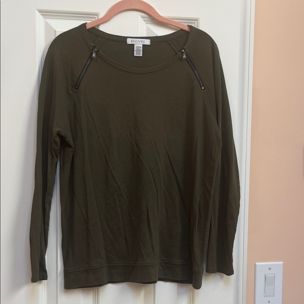 Calvin Klein Olive long sleeve shirt with Zipper Details